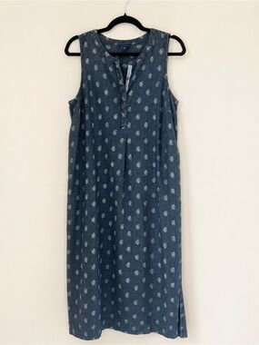 Pure Jill Indigo Chambray Paisley Midi Dress M Western Boho